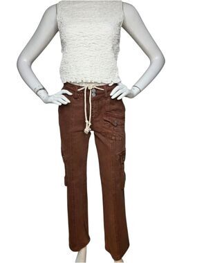 NWT Risen Brown Cargo Jeans High Rise Straight Leg Utility 2026